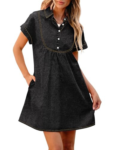 luvamia Womens Fashion Denim Dresses for Women 2024 Casual Short Jean Dress Womens Black Dress Black Jean Dress Black Denim Dress Faded Black Size Large Fits Size 12 / Size 14 | Amazon (US)