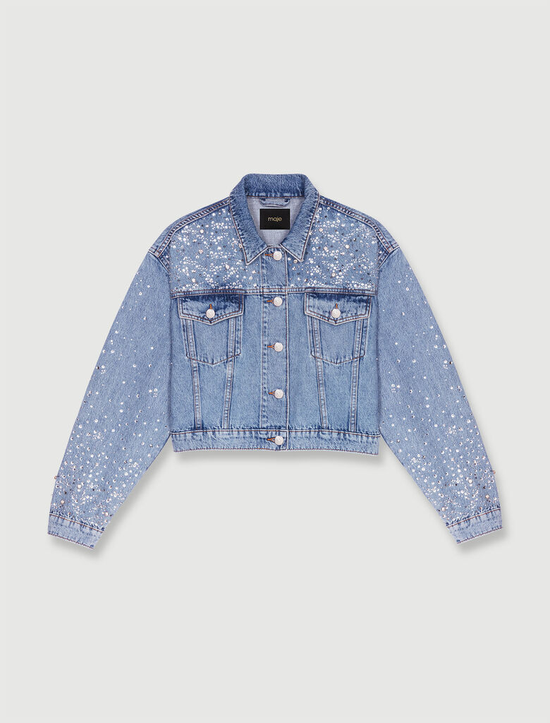Denim jacket with rhinestones | Maje US