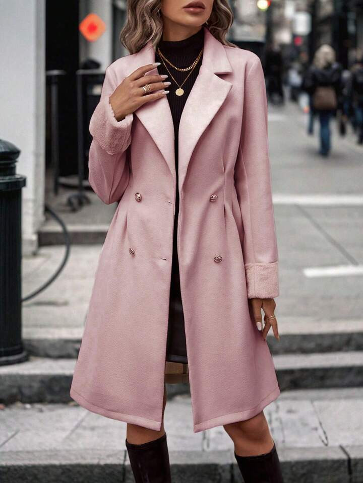 TrendsSHEIN LUNE Women's Solid Color Minimalist Daily Wear Lapel Long Sleeve Coat | SHEIN