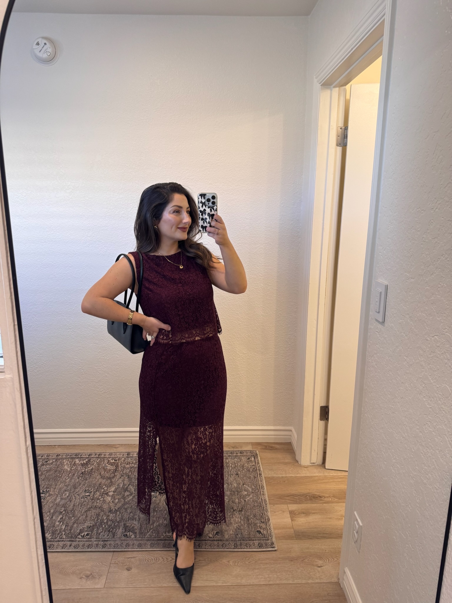 Lace set! 

Top and skirt size small petite 
Necklace use code: Mimiltk

5'0" 140lbs 

#LTKHoliday #LTKPetite #LTKSaleAlert