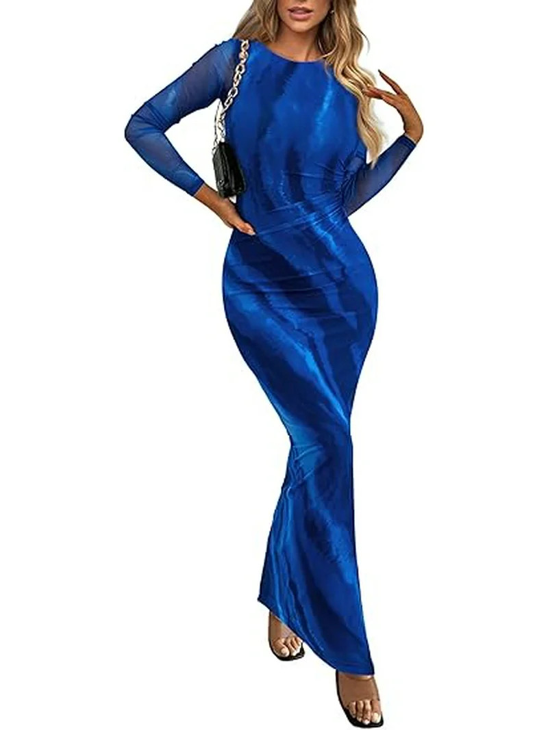 PRETTYGARDEN Women's Bodycon Maxi Dress Fall Spring Fashion Long Sleeve Floral Print Tight Fitted... | Walmart (US)