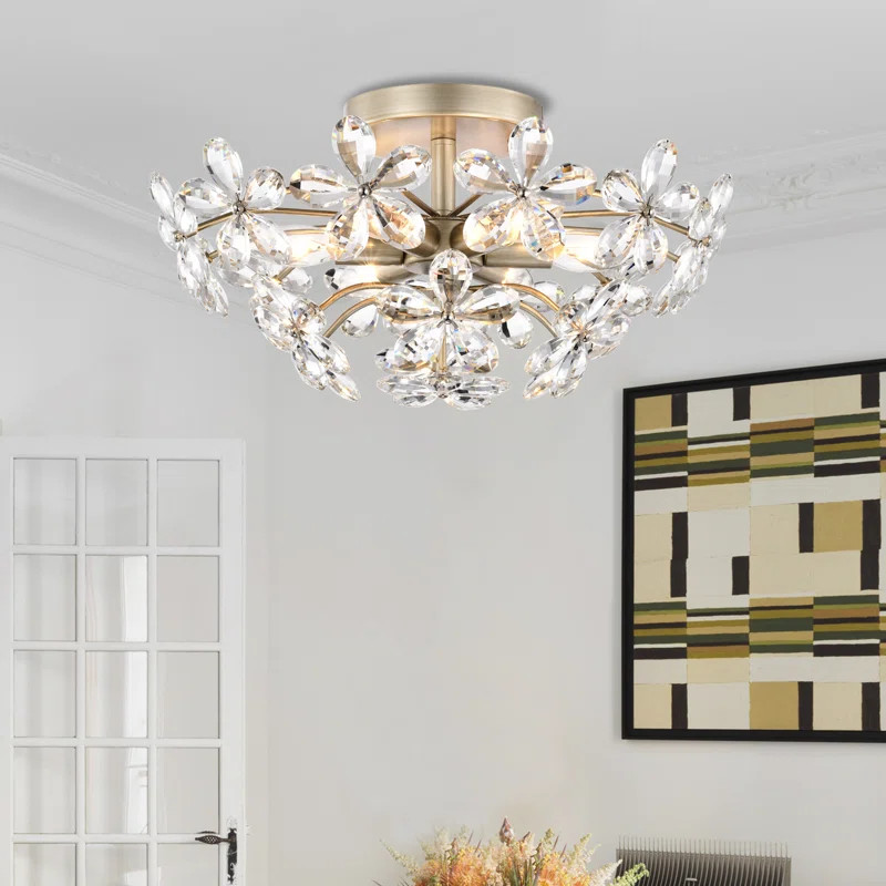 Rosa 6-light 17.7" Brushed Silver-ish Champagne Flower Crystal Flush Mount | Wayfair North America