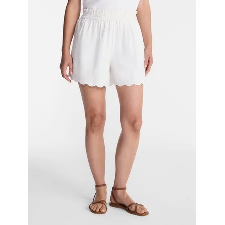 Time and Tru Women's Linen Blend Shorts with Scalloped Hem, Sizes XS-XXXL | Walmart (US)