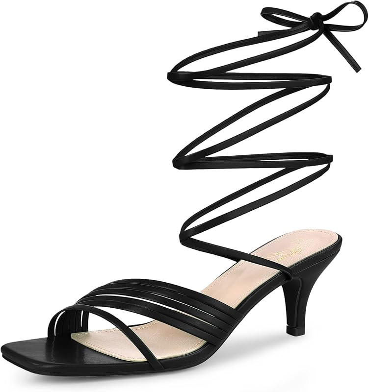 Perphy Lace Up Square Toe Strappy Kitten Heels Sandals for Women | Amazon (US)
