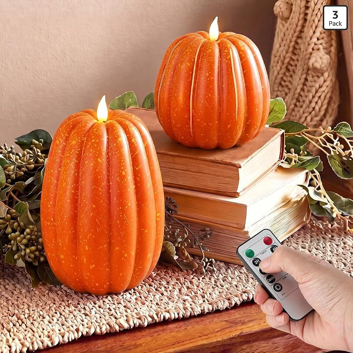 2 Pcs Fall Decoration Pumpkin Flameless Candles with 8h Remote Timer | Amazon (US)