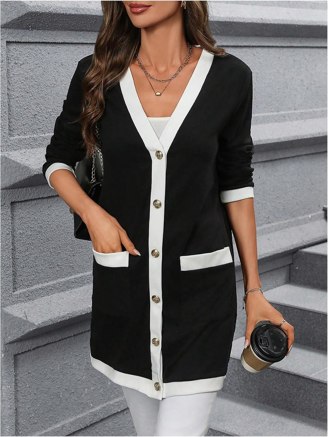 SOLY HUX Women's Color Block Cardigan V Neck Button Down Long Sleeve Jacket Outerwear with Pockets | Amazon (US)