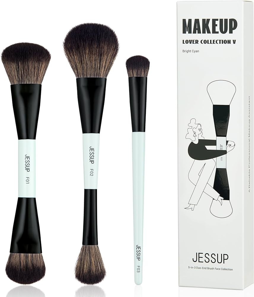 Jessup Face Makeup Brushes Blue 3pcs Double Ended Makeup Brush for Foundation Contour Blush Highl... | Amazon (US)