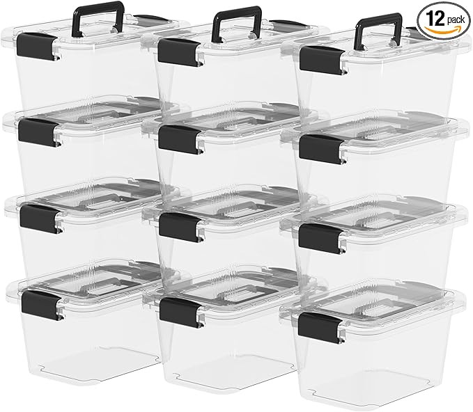 Plastic Storage Bin Tote Stackable and Nestable Organizing Container with Lid and Secure Latching... | Amazon (US)