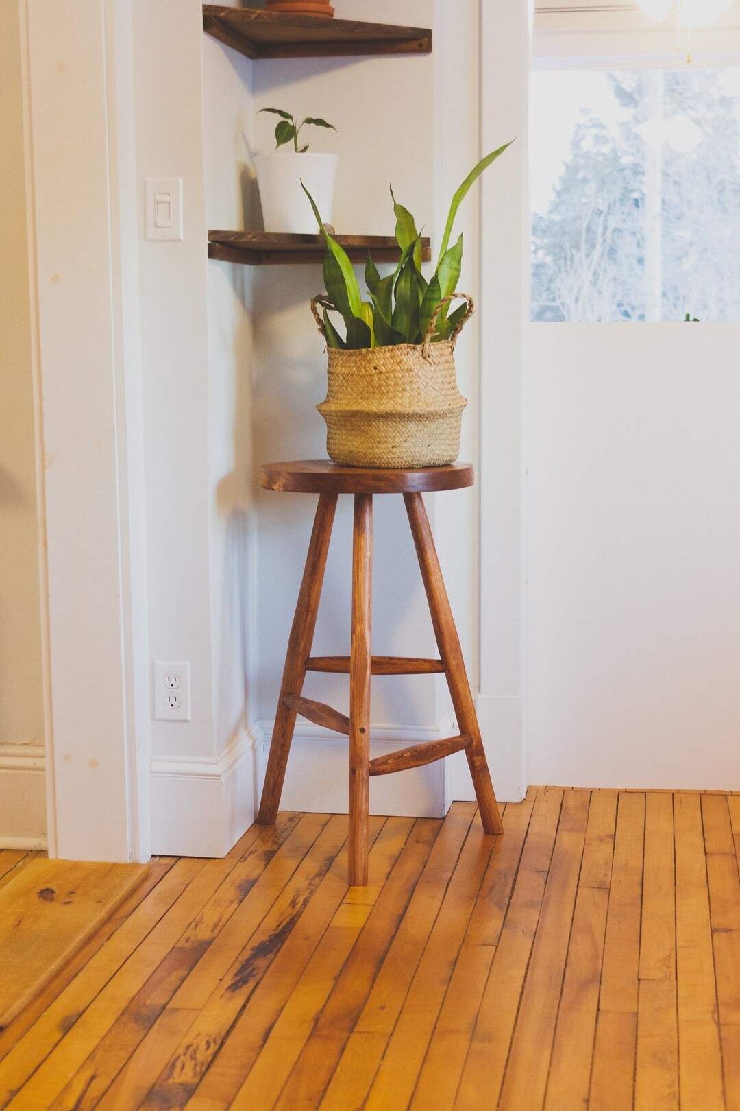 Large Handmade Tripod Stool with foot rest. "The Farrit" Tripod Stool with bracing made from recl... | Etsy (US)
