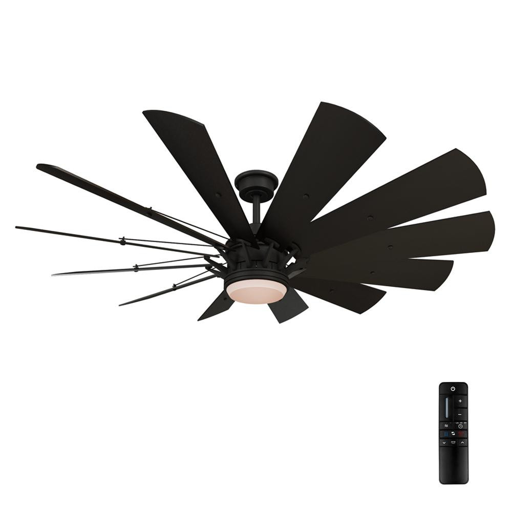 Home Decorators Collection Trudeau 60 in. LED Indoor Matte Black Ceiling Fan with Light Kit and R... | The Home Depot