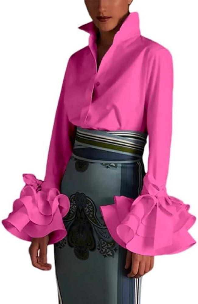 UOOZEE Womens Button Down Shirt Long Sleeve Dress Shirts Solid Work Blouse | Amazon (US)