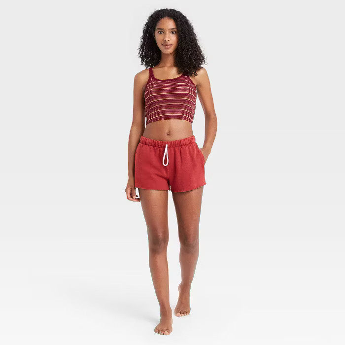 Women's Striped Scoop Neck Lounge Cropped Cami Tank Top - Colsie™ Red | Target