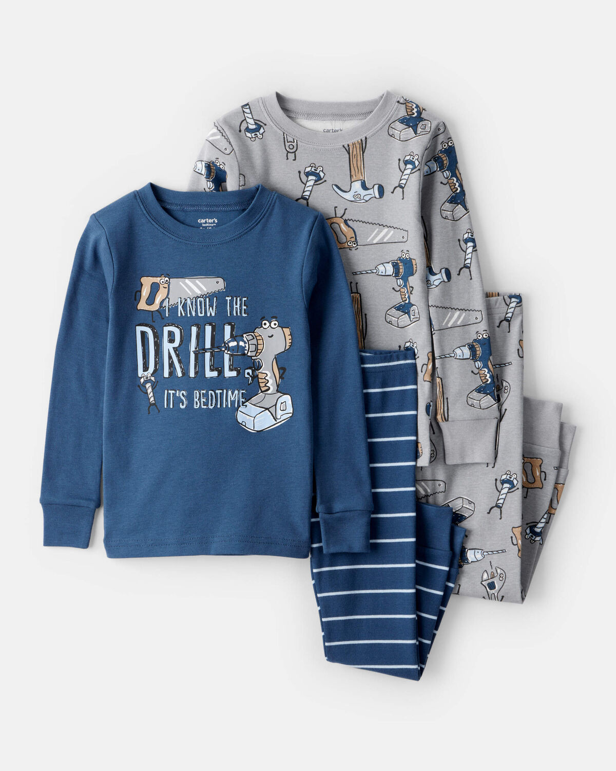 Toddler Boy Construction Print 100% Cotton Long-Sleeve Snug Fit 4-Piece Pajamas - Blue/Grey | Carter's Inc