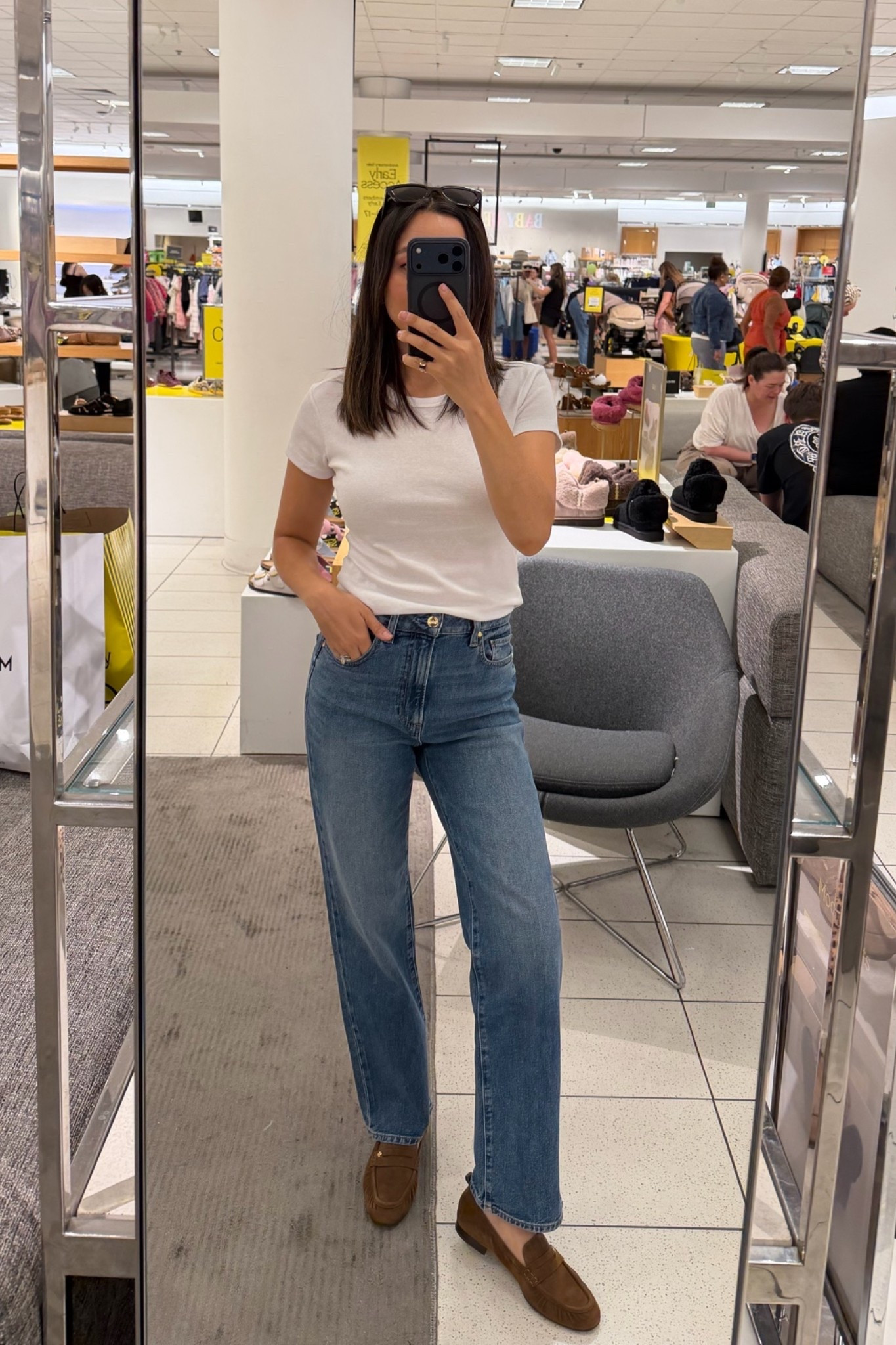 Quality staples that will transition into fall 

Allsaints tee small 
Paige jeans 25 petite 
Tory Burch loafers 

Nsale / Nordstrom anniversary sale

#LTKSaleAlert