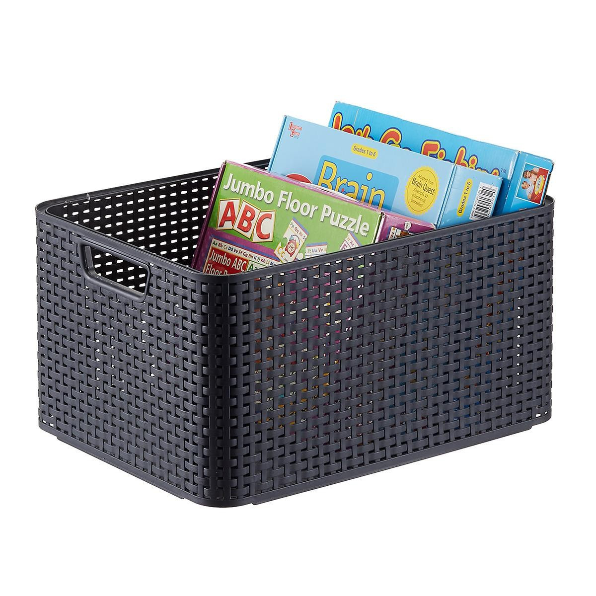 Curver Grey Basketweave Storage Bin with Handles | The Container Store