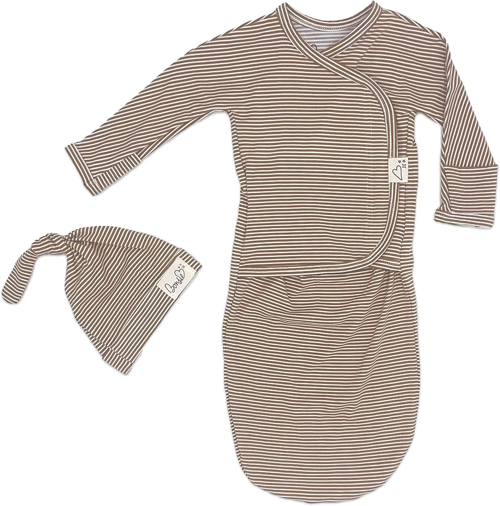 Bonsie Skin to Skin Babywear Baby Bag Set - Brown Baby Gown with Hat - Mocha Stripe | Amazon (US)
