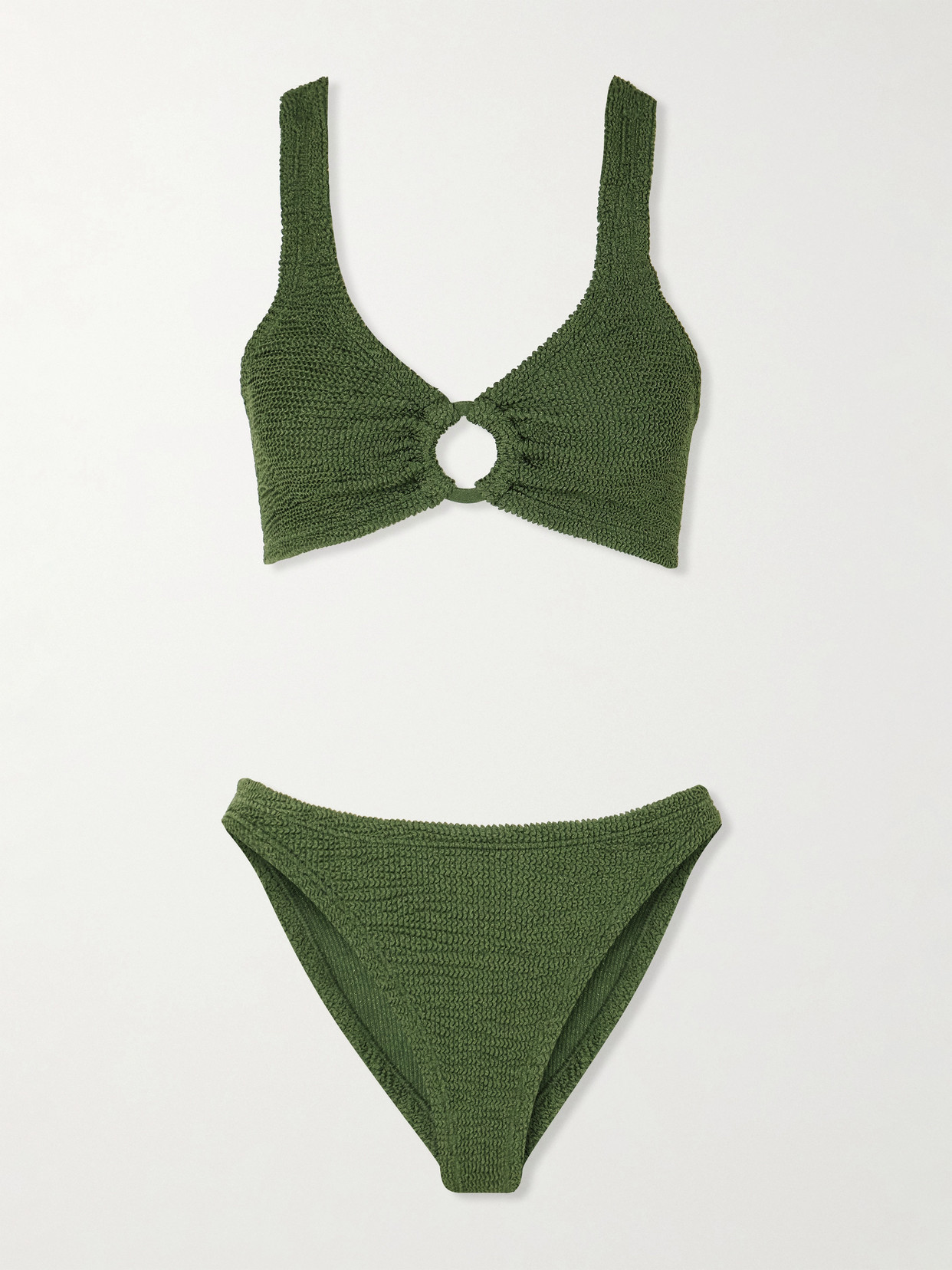 Hunza G - Julia Embellished Seersucker Bikini - Green | NET-A-PORTER (US)