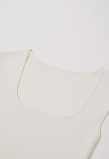Square Neck Sleeveless Knit Top with Sash in White | Chicwish