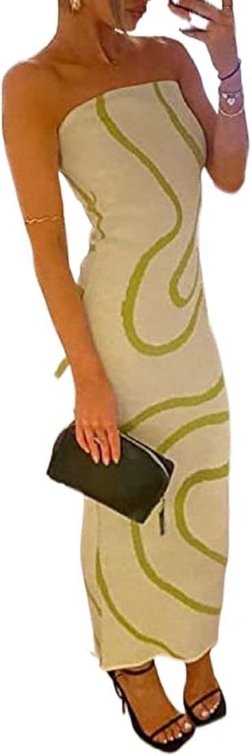 Faretumiya Chic Tube Maxi Dress Women Strapless Low Cut Backless Skinny Long Dress Going Out Form... | Amazon (US)