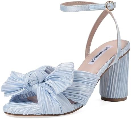 VIMISAOI Women's Bow Knot Heeled Sandals Open Toe High Block Chunky Heels Ankle Buckle Strap Plea... | Amazon (US)