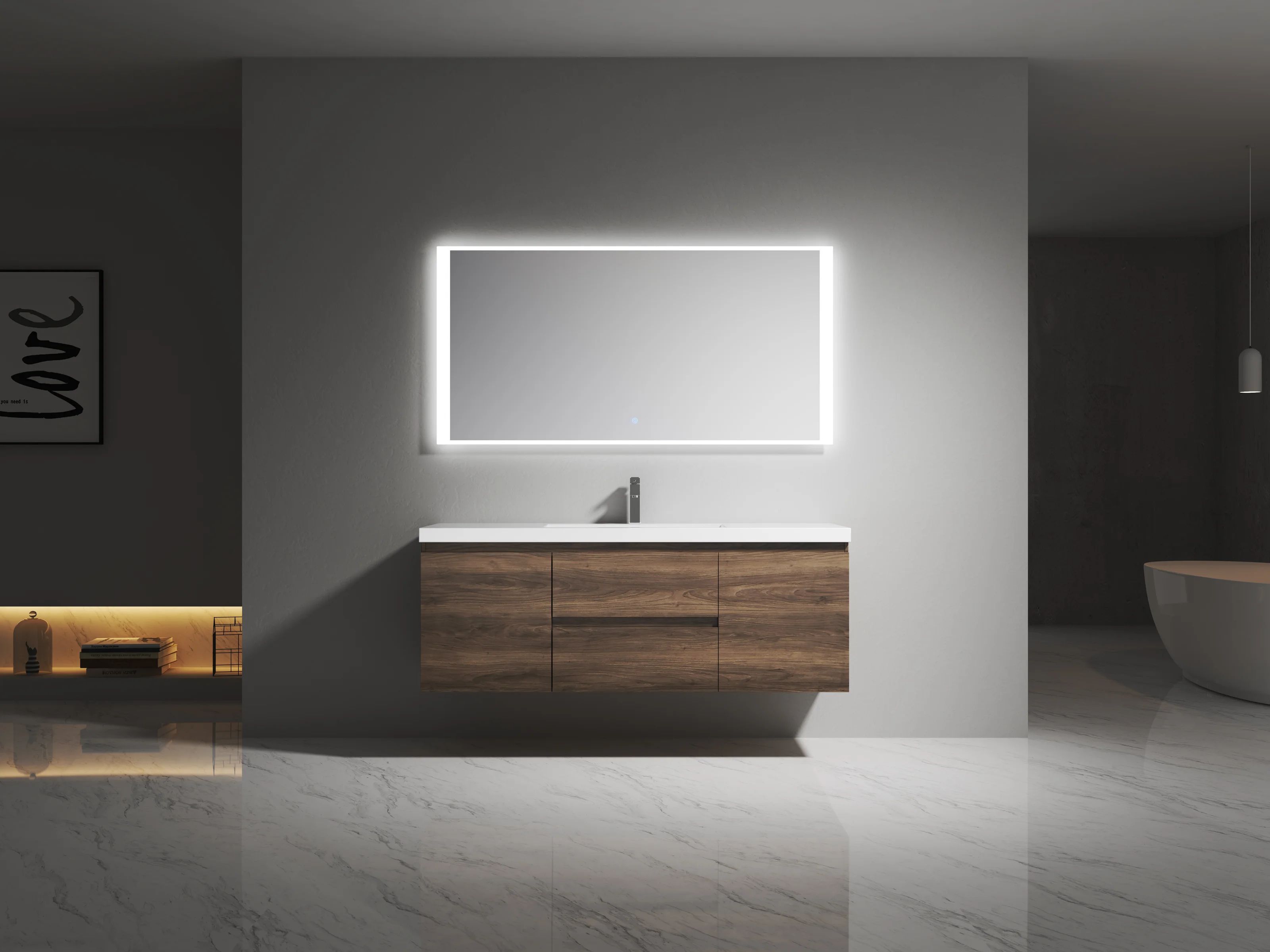 Natham 59'' Single Bathroom Vanity with Poly Marble Top | Wayfair North America