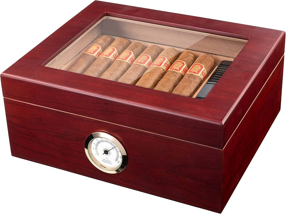 Mantello Cigars Humidors, Royal Glass-Top Cigar Humidor, Cigar Box for Up To 50 Cigars, with Hygr... | Amazon (US)