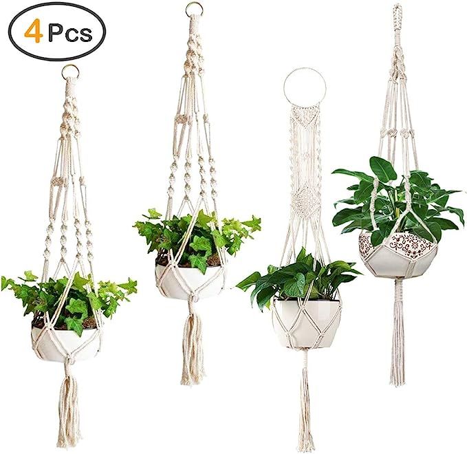 Macrame Plant Hangers, ZOUTOG Set of 4 Indoor Hanging Planter, Handmade Hanging Plant Holder - 43... | Amazon (US)