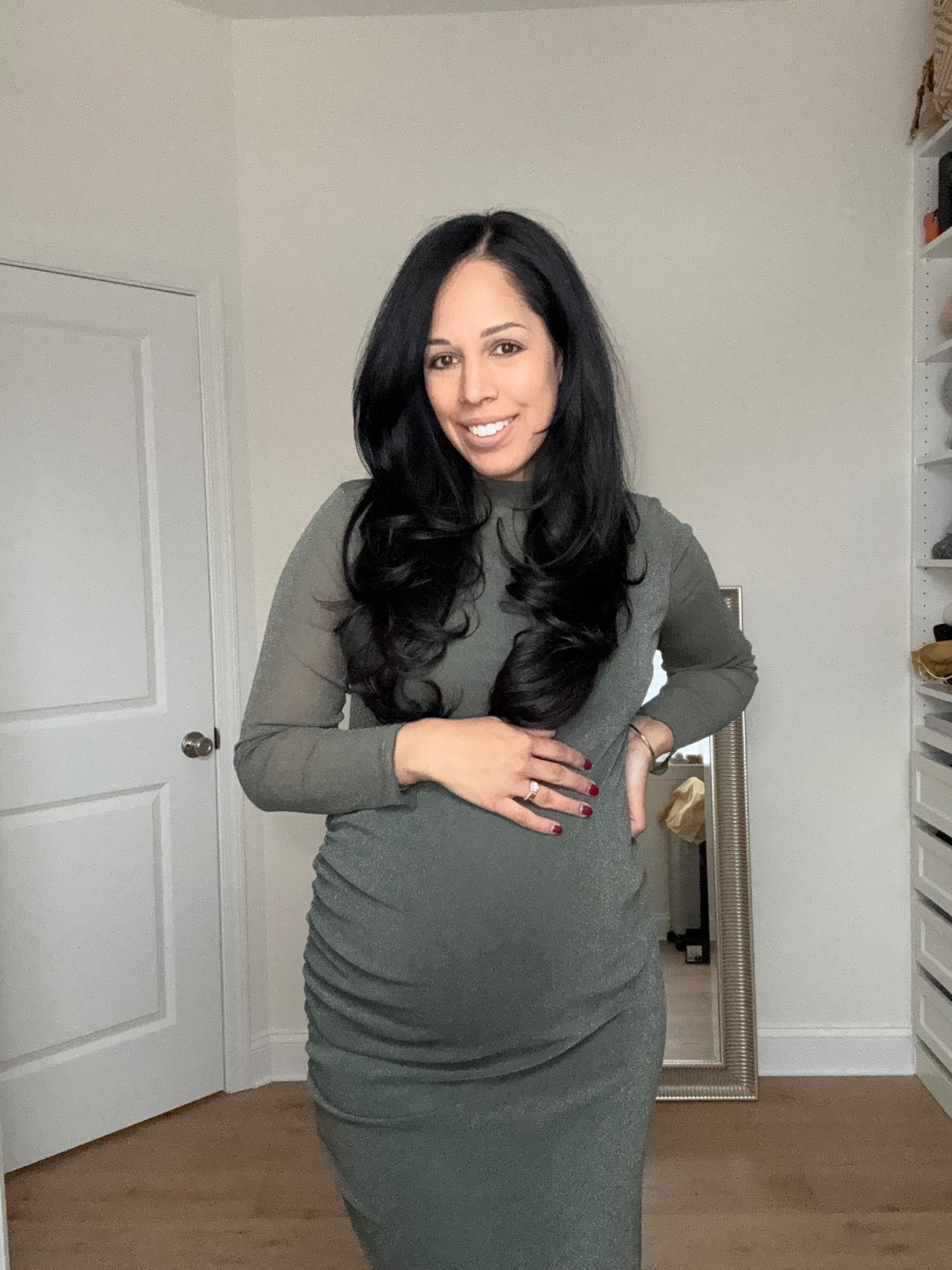 The perfect shimmery olive dress for this growing baby bump! ✨💚 #fashioninspo #pregnantstyle #maternitystyle #holidayparty #holidaystyle 

holiday party dress, holiday party outfit, cocktail dress, maternity holiday dress, maternity fashion, pregnancy outfits winter, pregnancy dress, bumpstyle, bump friendly, bump friendly dresses, green dress, pink blush maternity

#LTKBump #LTKHoliday #LTKmomlife