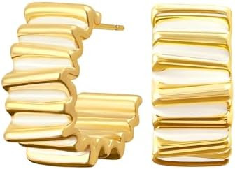 Chunky Half Hoop Earrings (14K Gold Plated) – Elegant Vintage Trendy for Everyday Work & Party | Amazon (US)