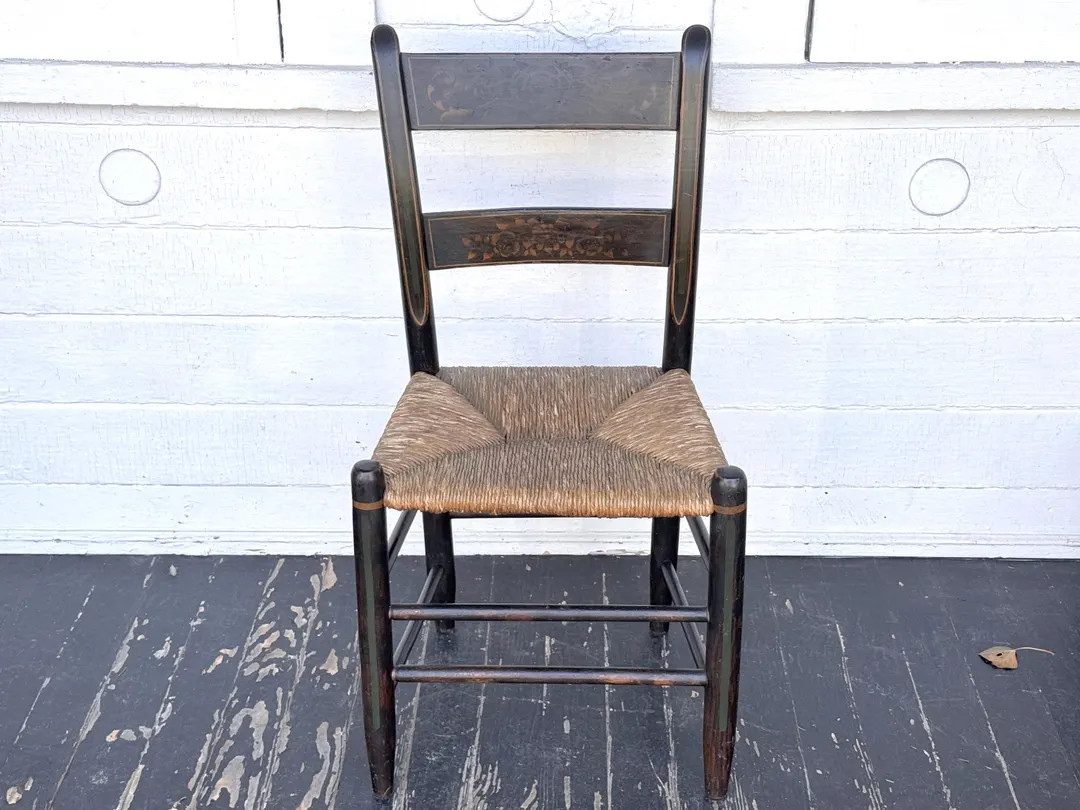 antique chair ~ rush seat chair with faded gilt design ~ dining chair ~ farmhouse antiques | Etsy (Global)