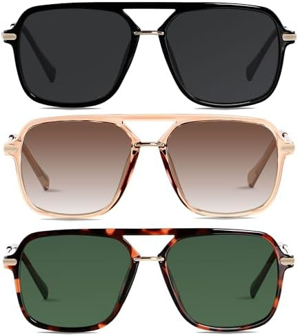 ANDWOOD Retro Square Sunglasses for Women Men Polarized Trendy Aviator 90s Pilot Shades | Amazon (US)