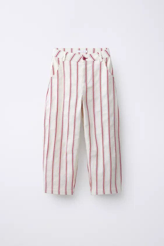 PANTALON BARREL À RAYURES AVEC COTON ET LIN | Zara FR
