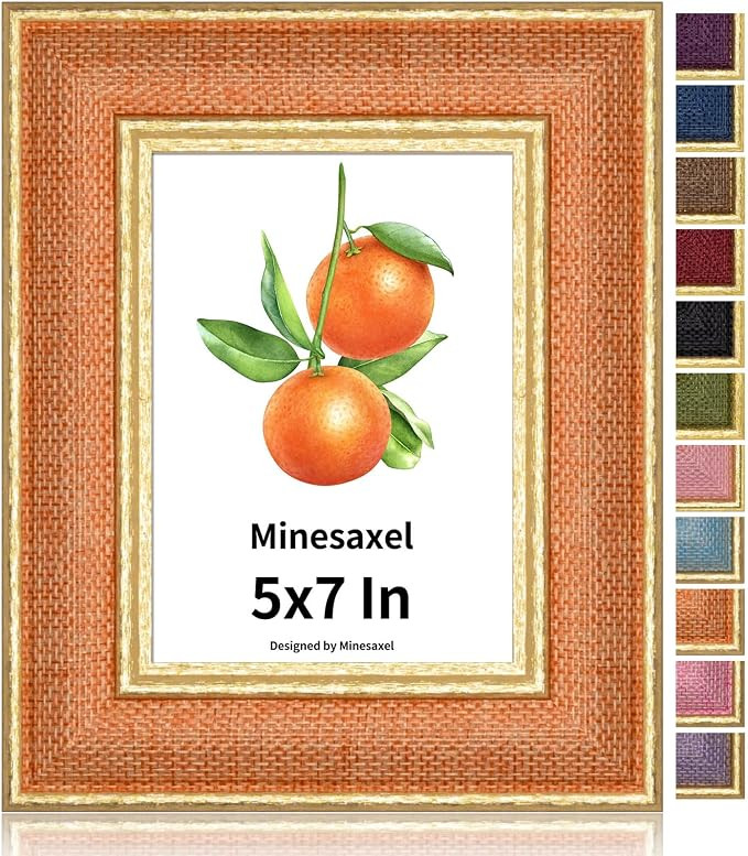 5x7 Picture Frame - Orange Fabric & Vintage Gold Border HD Real Glass with Easel for Tabletop/Wal... | Amazon (US)