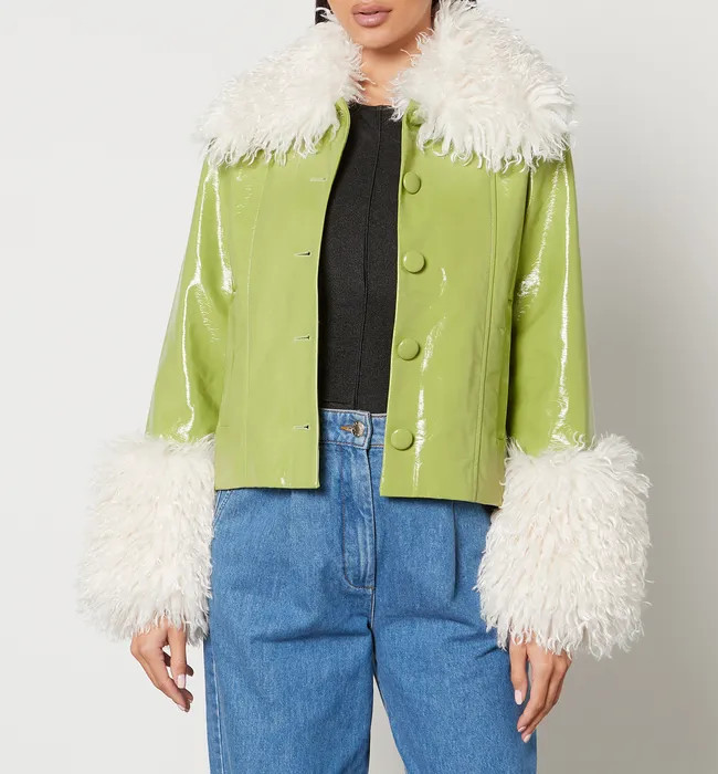Kitri Bonnie Faux Fur-Trimmed Vinyl Jacket | Coggles (Global)