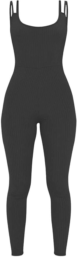 Prettymake Ladies Women’s Double Strap Jumpsuit Ribbed Cami Romper Skinny Unitard Summer Playsu... | Amazon (US)
