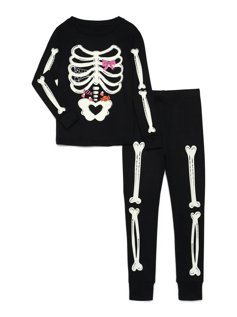 Way to Celebrate Halloween Girls Long Sleeve Top and Pants Tight Fit, 2-Piece Pajama Set  2-Piece... | Walmart (US)