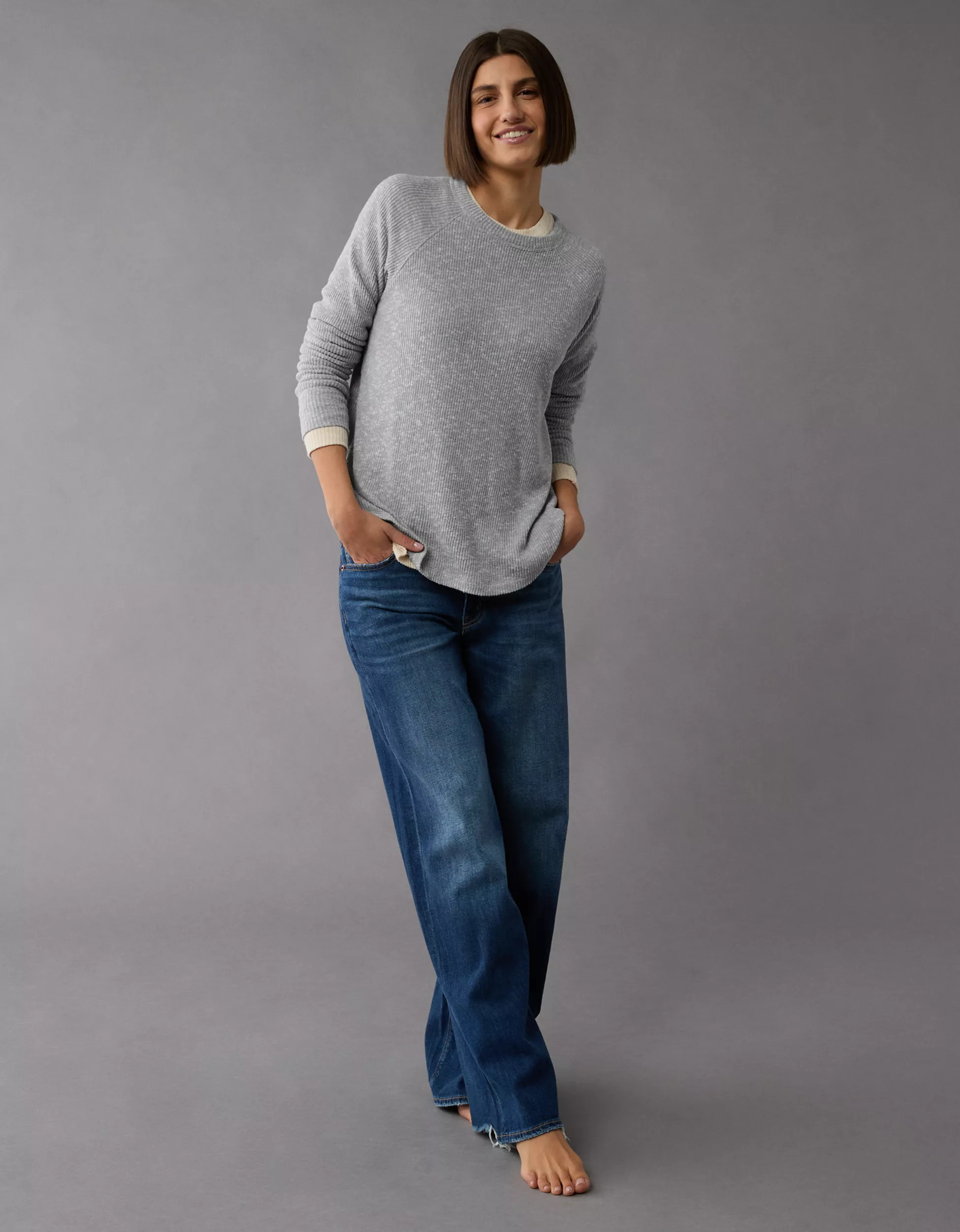 AE Plush Long-Sleeve Crew Neck T-Shirt | American Eagle Outfitters (US & CA)