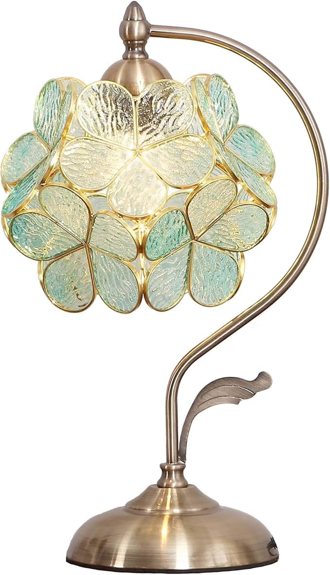 Bieye L10733 Tiffany Style Stained Glass Flower Petal Table Lamp with Brass Base for Home Décor ... | Amazon (US)