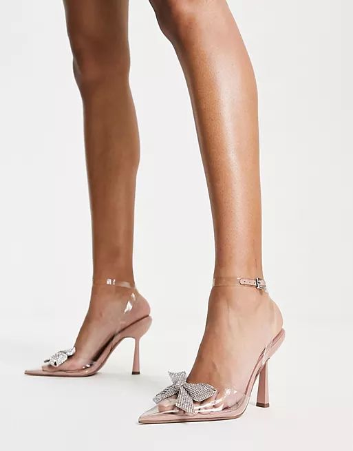ASOS DESIGN Parker bow embellished heeled shoes in clear | ASOS (Global)