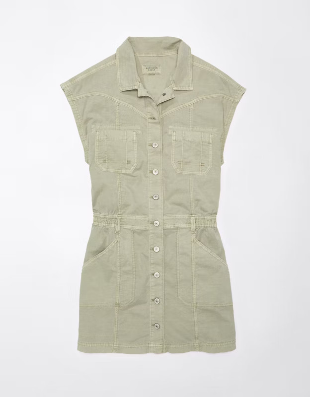 AE Poplin Utility Mini Dress | American Eagle Outfitters (US & CA)