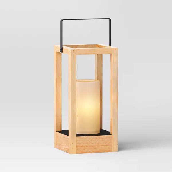 Pillar Metal/Wood Small Lantern Candle Holder Natural Wood - Threshold™ | Target