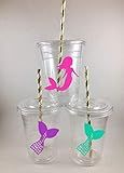 Mermaid Party Cups Disposable Set 12 With Lids Straws | Amazon (US)