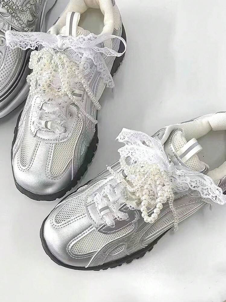 4pcs Shoe Accessories, Cute Lace Shoelaces/White 3D Pearl Beaded Butterfly Decorative Detachable ... | SHEIN