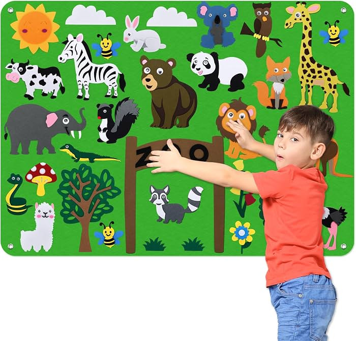 Felt Story Board Set for Kids 3-5 Years Old, 32 Pcs Preschool Zoo Storytelling, Classroom Flannel... | Amazon (US)