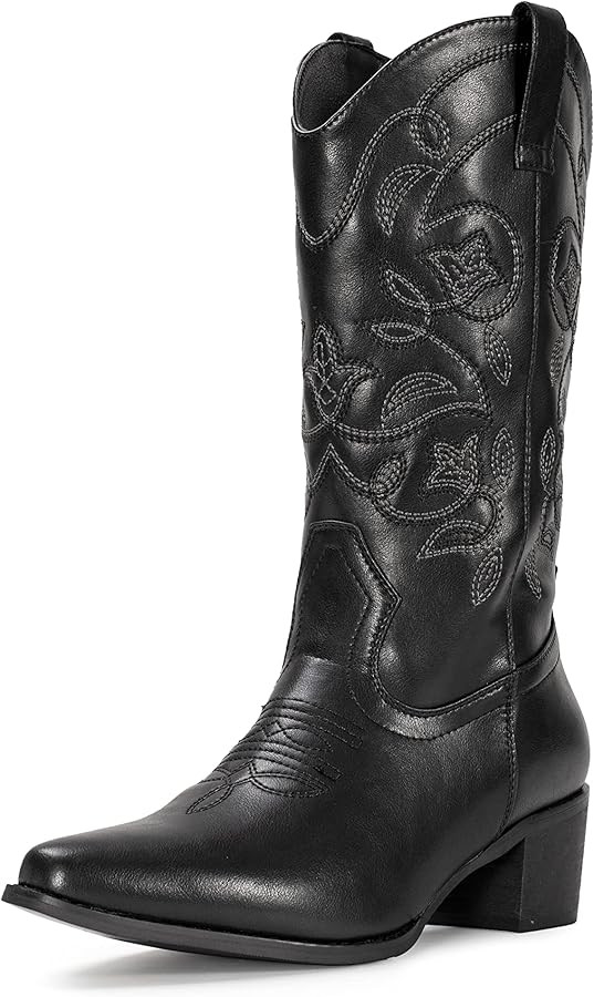 IUV Cowboy Boots For Women Pointy Toe Women's Western Boots Cowgirl Boots Mid Calf Boots | Amazon (US)