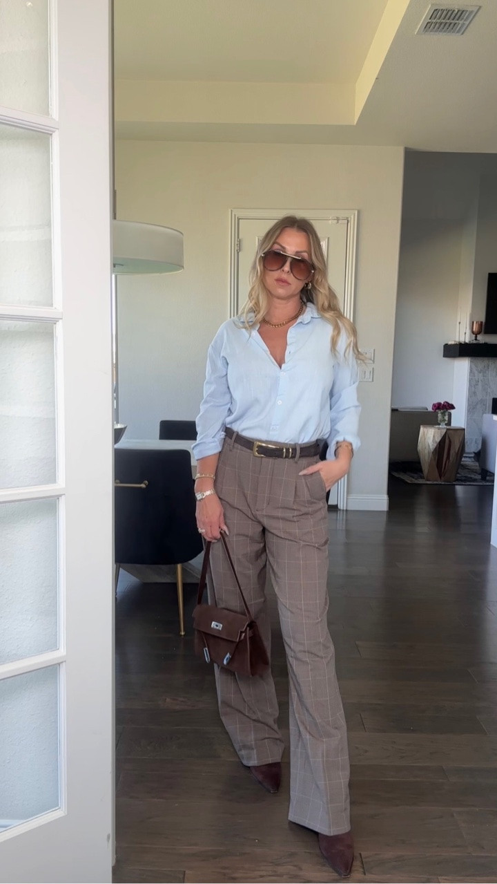 An easy elevated fall outfit with a crisp button-down, tailored trousers, brown belt, structured handbag and simple accessories. This is one of those polished fall outfit formulas that works for everyday, lunch, meetings or anywhere you want to feel a little more put together without overthinking it.

#LTKStyle #Over40Style #FallOutfits #ClassicStyle