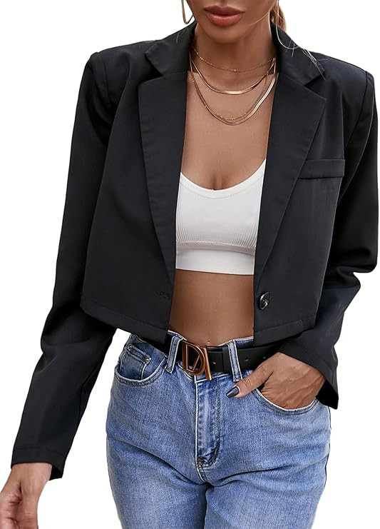 Milumia Women's Collarless Work Office Business Casual Cropped Blazer Jacket | Amazon (US)