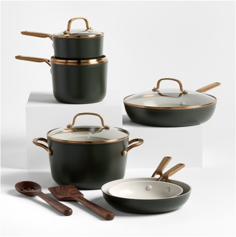 KitchenAid Design Series Evergreen Ceramic Non-Stick Induction 12-Piece Cookware Set + Reviews | ... | Crate & Barrel