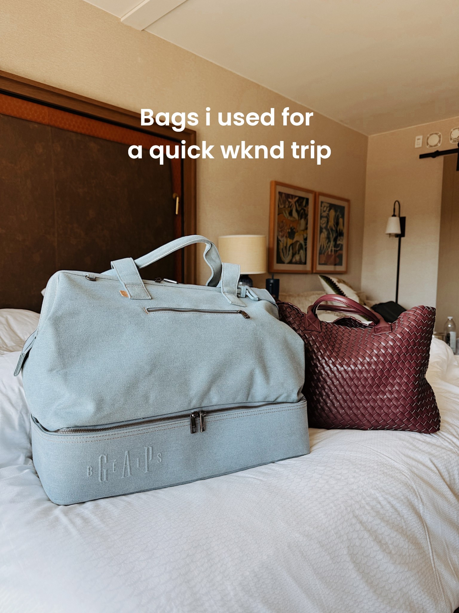 This weekender is the perfect size for every single thing you need for a quick trip! I fit a couple days worth of clothes, toiletries, & shoes. Also love this burgundy woven handbag! Comes in black too. 

#LTKTravel #LTKItBag