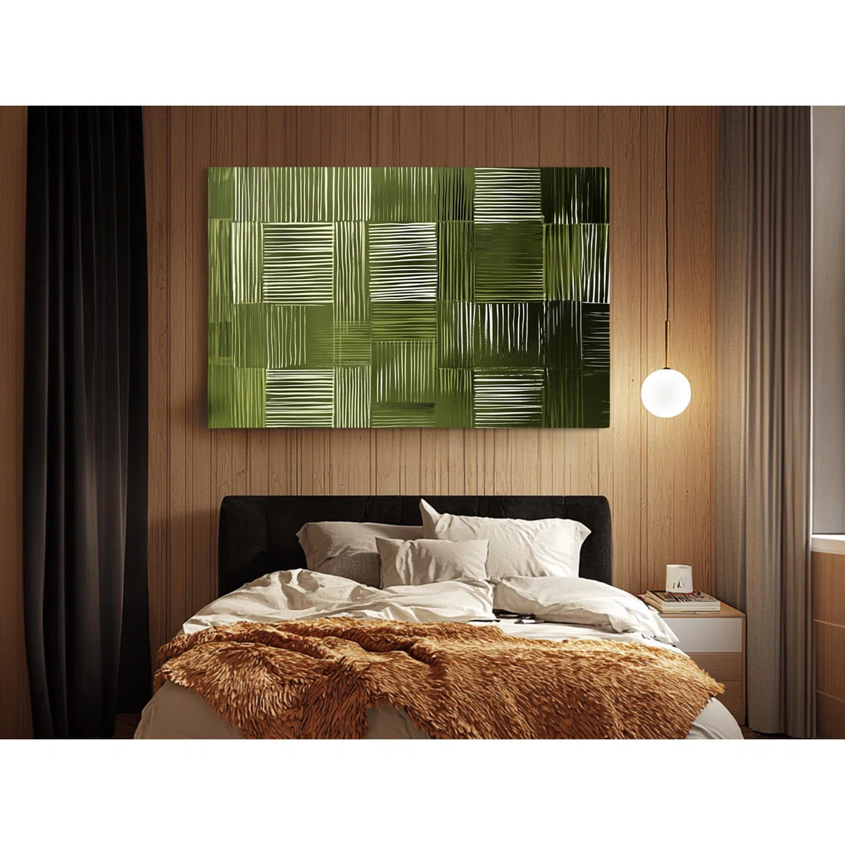 Olive Green Cross Hatching Pattern on High-Quality Canvas Print - Handcrafted Wall Decor - Stylis... | Wayfair North America